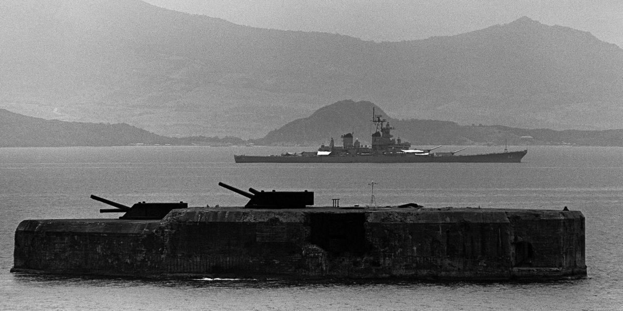 battleship USS New Jersey between Corregidor and Fort Drum in Philippines