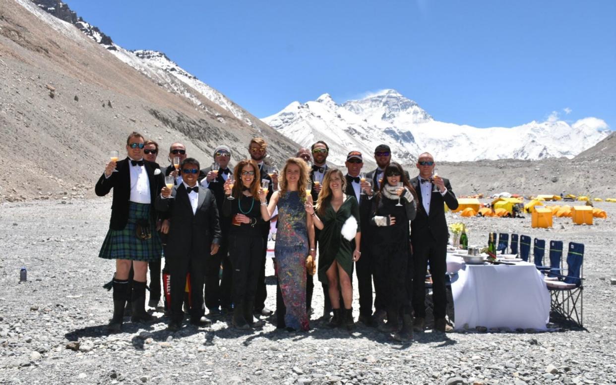 Jane (third from right) and Jon (in kilt) at the Everest dinner party - Jane Chynoweth