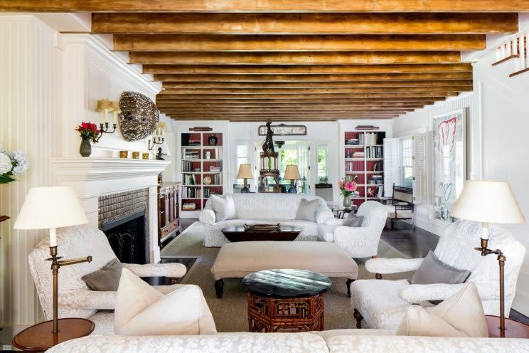 Living room with exposed wood beams. (Photo: BHS)