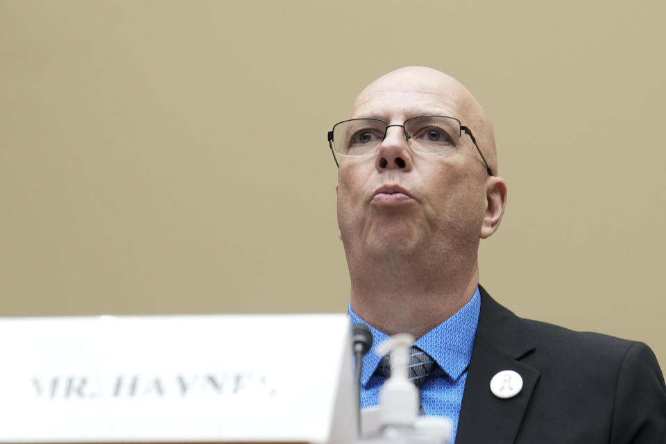 Matthew Haynes, founding owner of Club Q, testifies before a House Oversight Committee hearing, Wednesday, Dec. 14, 2022, on Capitol Hill in Washington. (AP Photo/Mariam Zuhaib)
