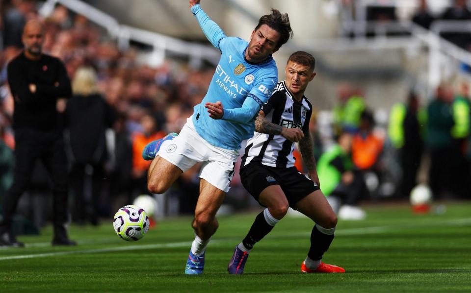 Newcastle United v Manchester City - St James' Park, Newcastle, Britain - September 28, 2024 Manchester City's Jack Grealish in action with Newcastle United's Kieran Trippier