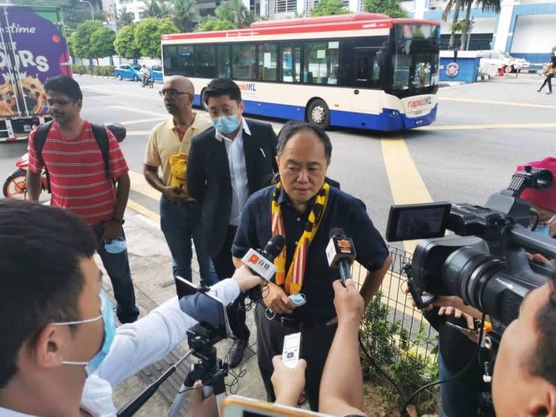 Bersih 2.0 chairman Thomas Fann speaks to reporters outside the Dang Wangi district police headquarters July 7, 2020. — Picture courtesy of Thomas Fann