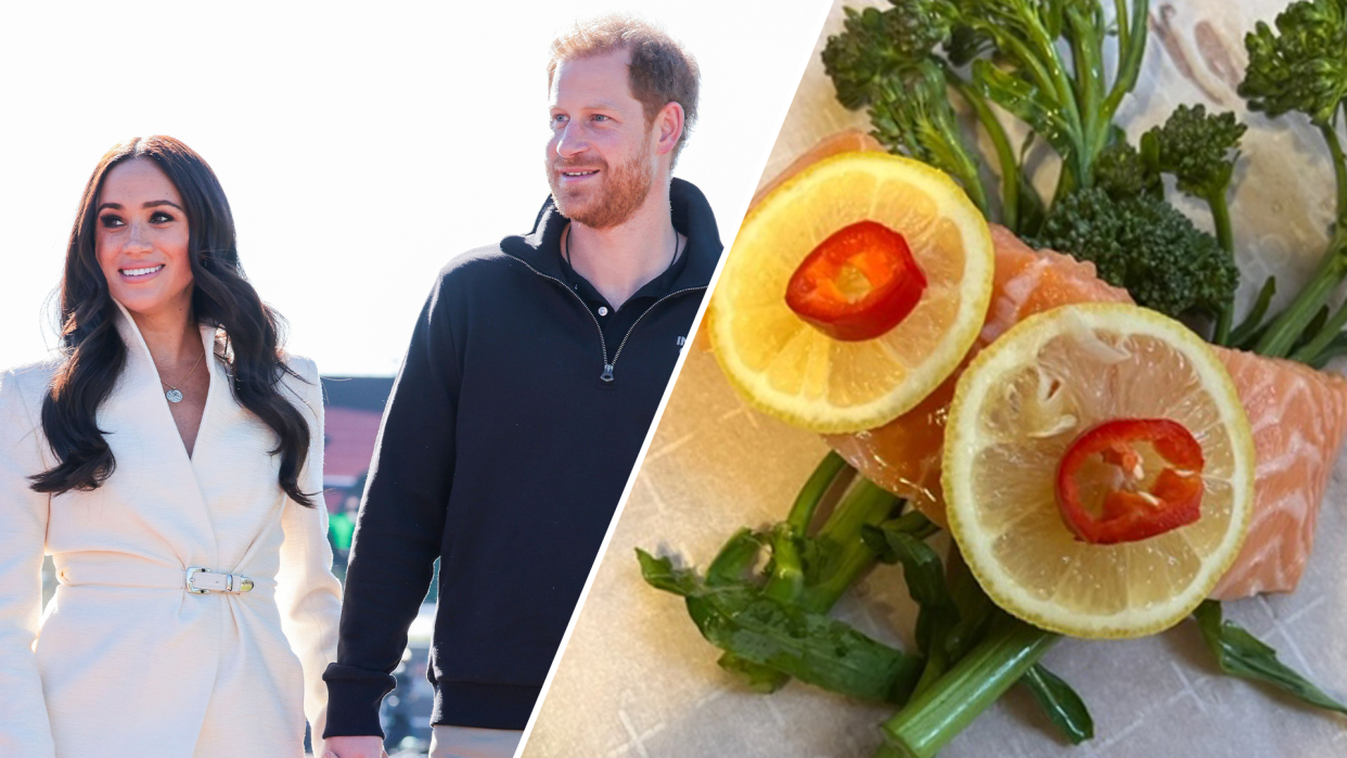 This salmon recipe, baked in parchment paper, was Meghan Markle's choice to cook for a dinner party when she and Prince Harry first started dating. (Photos: Getty/Aly Walansky)