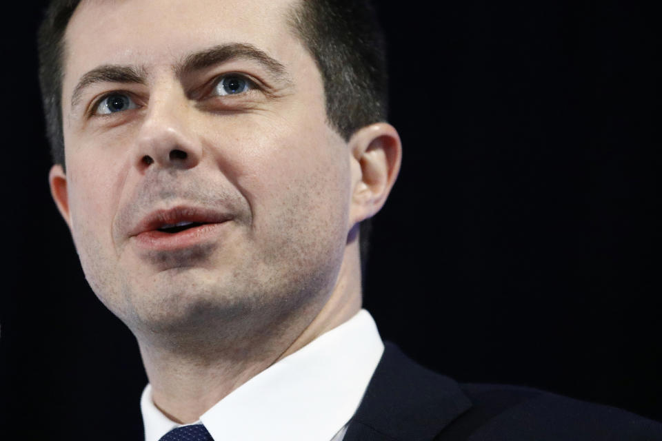 Democratic presidential candidate former South Bend, Ind., Mayor Pete Buttigieg speaks at the Iowa State Education Association Candidate Forum, Saturday, Jan. 18, 2020, in West Des Moines, Iowa. (AP Photo/Patrick Semansky)