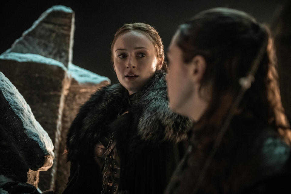 Sophie Turner as Sansa Stark and Maisie Williams as Arya Stark. | Helen Sloan/HBO