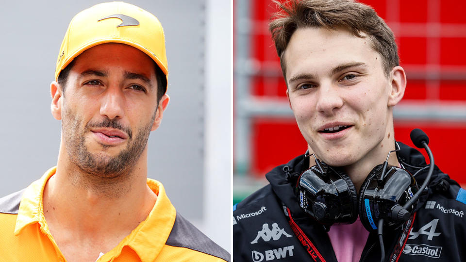 Pictured left to right, Aussie F1 drivers Daniel Ricciardo and Oscar Piastri.