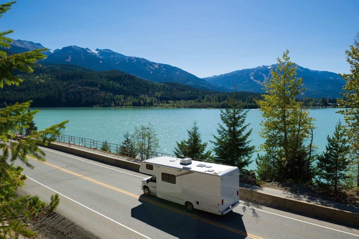 rv driving on empty road