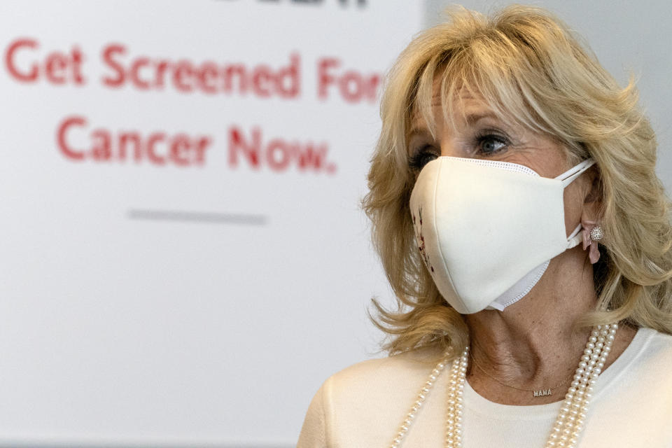 First lady Jill Biden tours Whitman-Walker Health, Friday, Jan. 22, 2021, in Washington. (AP Photo/Jacquelyn Martin, Pool)