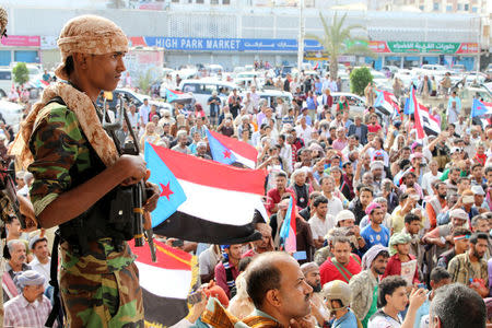 Supporters of the southern Yemeni separatists demonstrate against the government in Aden, Yemen January 28, 2018. REUTERS/Fawaz Salman