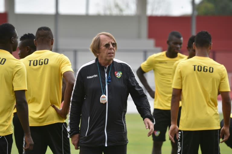 Togo's national football team head coach Claude Le Roy conducts a training session in Bitam, Gabon, during the 2017 Africa Cup of Nations, on January 18