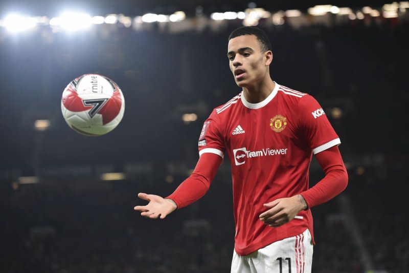 Manchester United's Mason Greenwood reacts during the English FA Cup third-round soccer match between Manchester United and Aston Villa in Manchester, Britain, in January 2022. English petrochemical tycoon Sir Jim Ratliffe has purchased a minority stake in the team for $1.6 billion. File Photo by EPA-EFE
