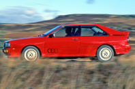 <p>A truly game-changing performance car. The Quattro united four-wheel drive with a turbocharged engine for a car whose performance and roadholding were as sensational as each other. Once anti-lock brakes were added in 1981, the Quattro’s winning formula was complete (and its Audi 80 Coupé roots were almost unrecognisable) and the rally victories came thick and fast.</p>