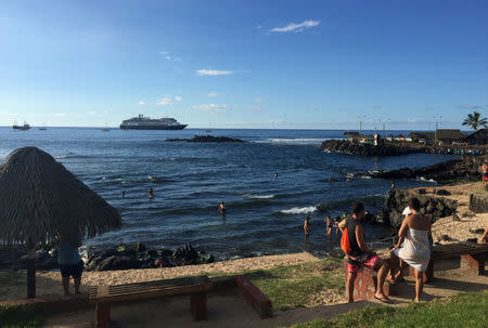 Turistas observan la llegada de un crucero a Isla de Pascua, Chile. Imagen tomada el 10 de febrero de 2019. REUTERS/Marion Giraldo.