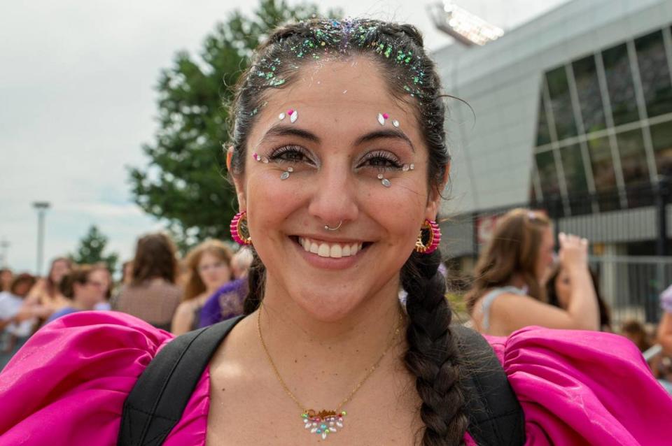 Krystal Martinez dressed for the “Speak Now” era at Taylor Swift’s concert at GEHA Field at Arrowhead Stadium on July 7.