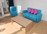 An apartment lounge in the Athlete's Village in the Athlete's Village at the Olympic Park in Stratford on March 15, 2012 in London, England. (Photo By Dominic Lipinski - WPA Pool/Getty Images)