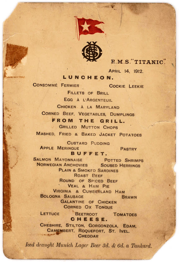 The last lunch menu from the Titanic will soon be put on the auction block.