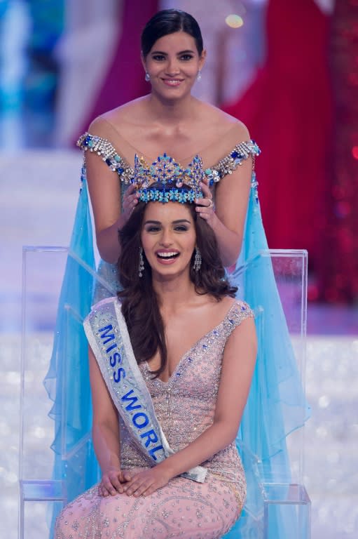 Miss World 2016 Stephanie Del Valle crowns Miss India Manushi Chhilar after she wins the 67th Miss World contest final in Sanya, on the tropical Chinese island of Hainan