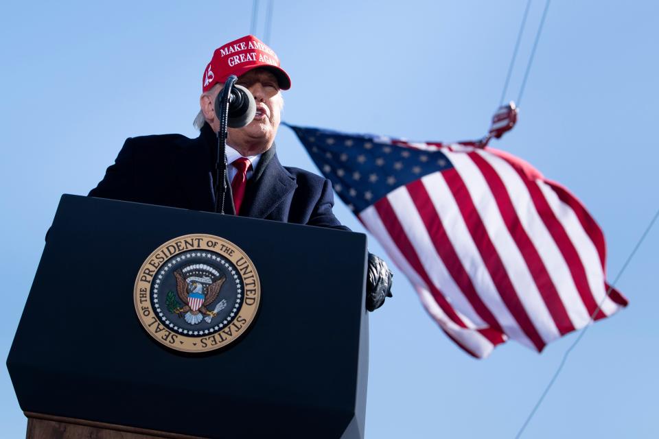 President Donald Trump speaks during a Make America Great Again rally at Fayetteville Regional Airport November 2, 2020, in Fayetteville, North Carolina.