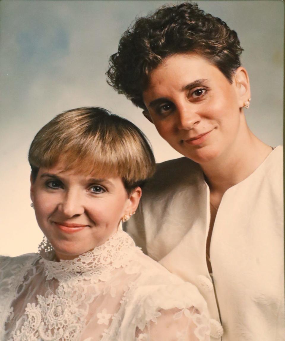 A photo of Ellen and Wendy McWilliams-Woods from their commitment ceremony on Aug. 6 1993. The couple had a smaller ceremony when same-sex marriage became legal in the United States in 2015.