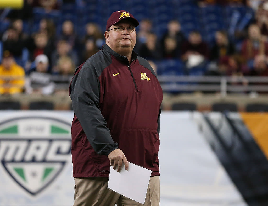 Minnesota Golden Gophers head football coach Tracy Claeys has been fired despite notching best Gophers season in 13 years. (Photo by Leon Halip/Getty Images)