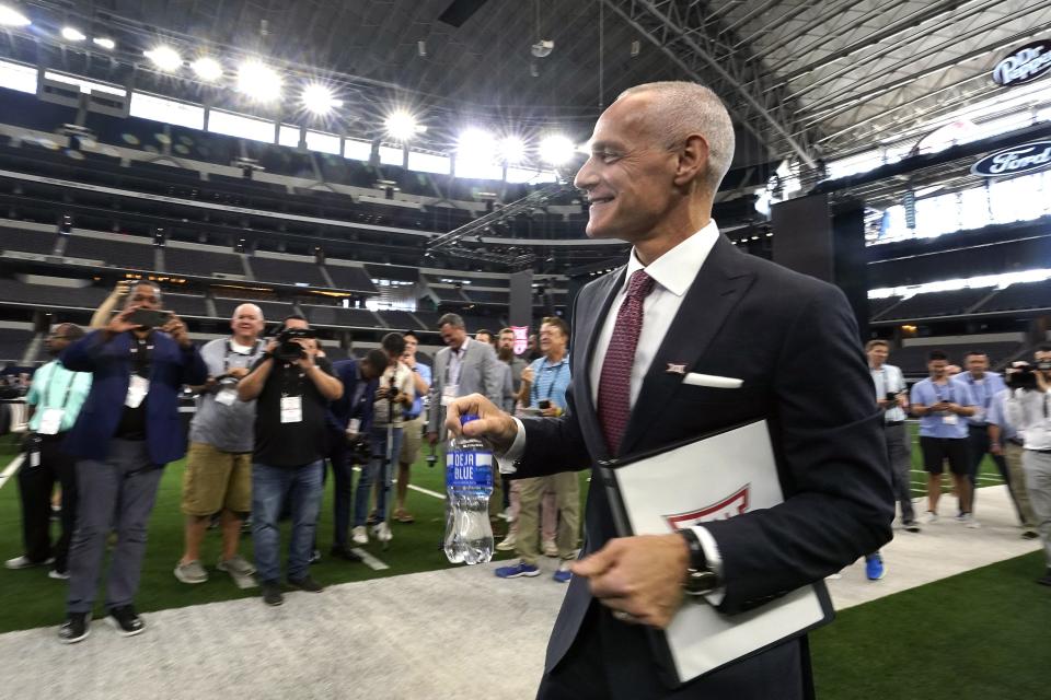 Incoming Big 12 commissioner Brett Yormark walks after speaking at the NCAA college football Big 12 media days in Arlington, Texas, Wednesday, July 13, 2022. | LM Otero, Associated Press