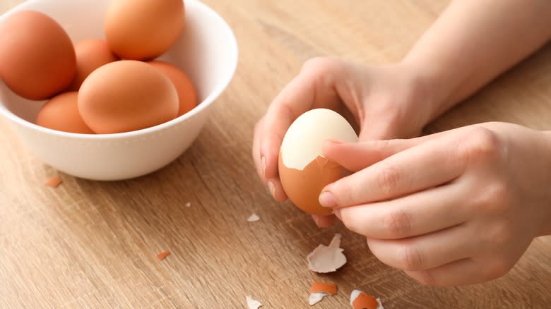 peeling an egg