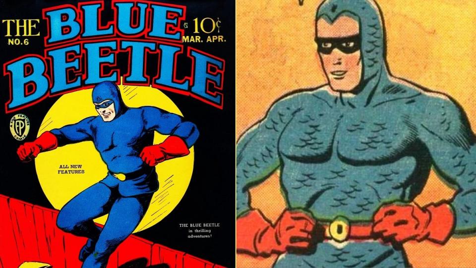 The original Blue Beetle, Dan Garret, in the Golden Age of Comics.