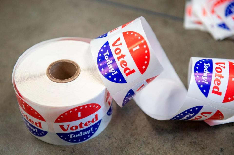 A roll of voting stickers were uncoiled Tuesday with each vote at Hancock County Library in Bay St. Louis.