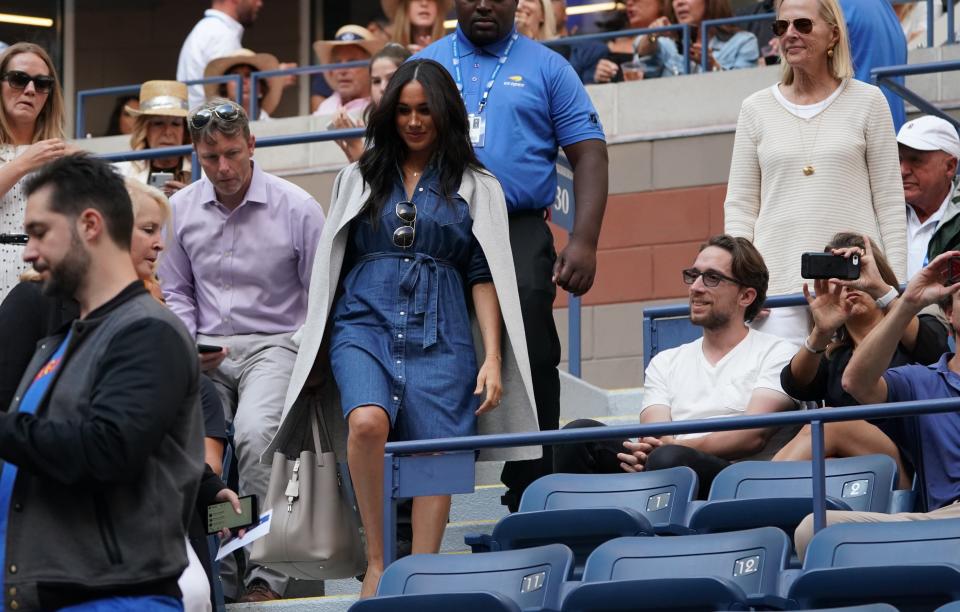 Meghan Markle, Duchess of Sussex  arrives to watch Serena Williams of the US against Bianca Andreescu of Canada during the Women's Singles Finals match at the 2019 US Open at the USTA Billie Jean King National Tennis Center in New York on September 7, 2019. (Photo by TIMOTHY A. CLARY / AFP)        (Photo credit should read TIMOTHY A. CLARY/AFP via Getty Images)