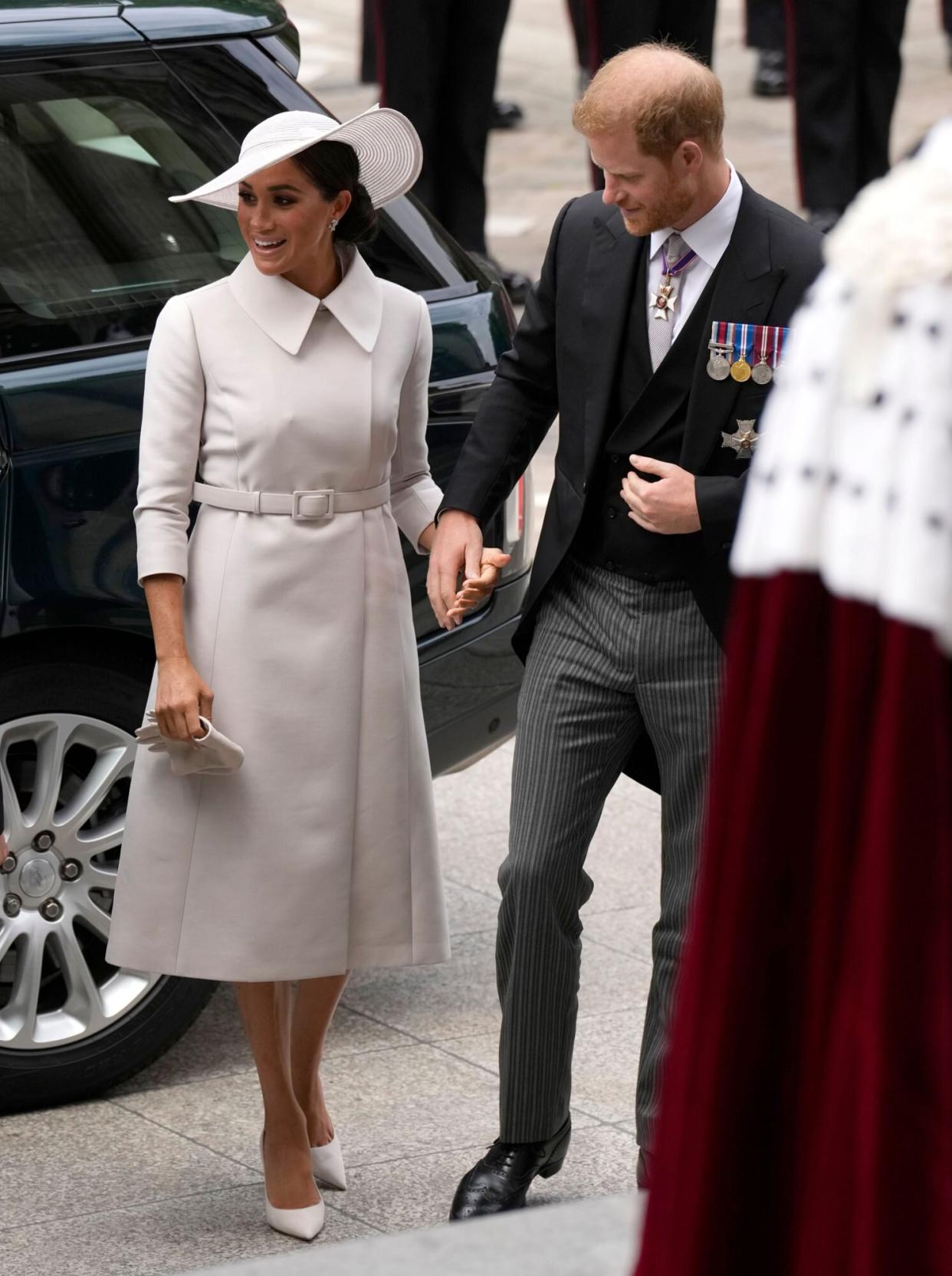 Prince Harry and Meghan Markle, Duke and Duchess of Sussex arrive for a service of thanksgiving