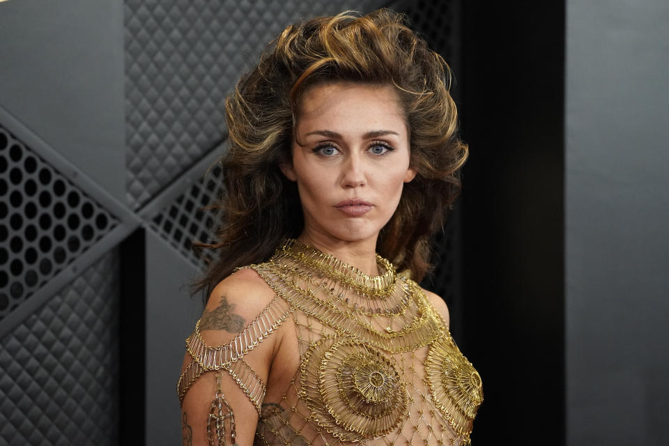 Miley Cyrus arrives at the 66th annual Grammy Awards on Sunday, Feb. 4, 2024, in Los Angeles. (Photo by Jordan Strauss/Invision/AP)