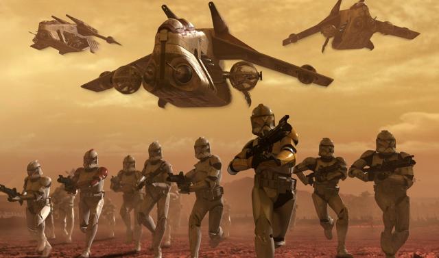 Clone troopers in battle in Attack of the Clones