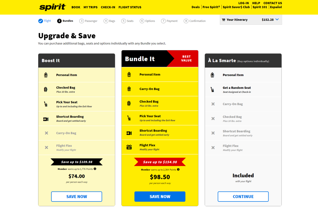 Spirit Airlines sells bargain tickets with no extras as well as ticket "bundles'' with perks including free flight cancellations includes. Travelers can also buy individual perks a la carte.