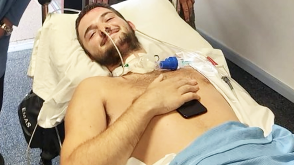 Taylor Gough, pictured here in hospital after his accident.