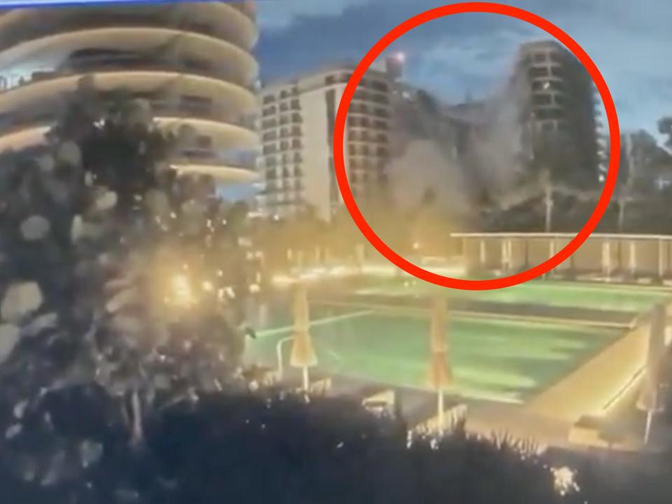 A still from surveillance footage showing the collapse of a Florida condo building