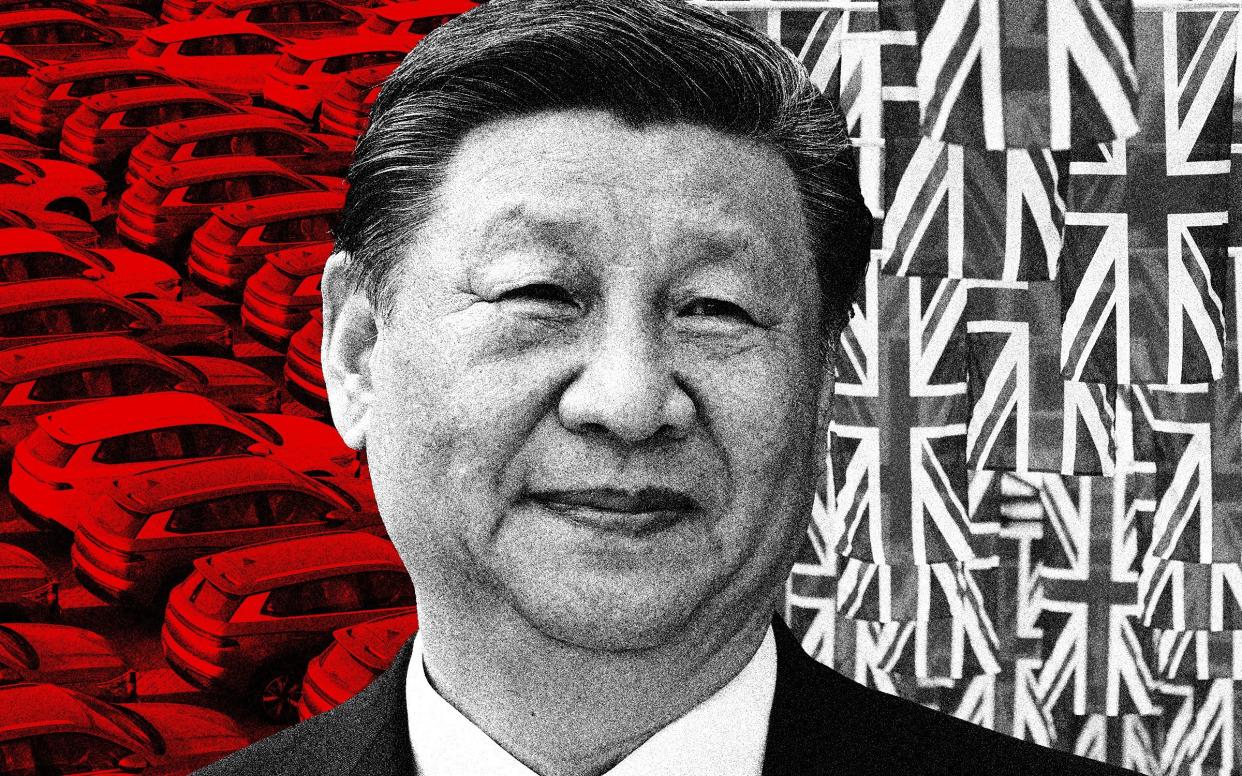 Illustration: Xi Jinping with Chinese electric cars