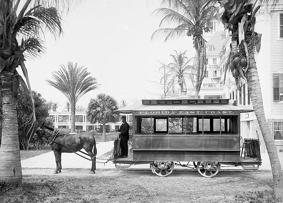 The mule-drawn trolley at the Hotel Royal Poinciana.