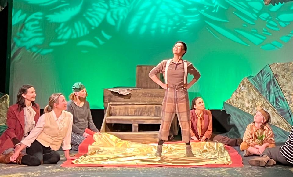 Jenn Pina, Emily Murray, Stef Deferie, Jenine Florence Jacinto, Samantha Walker and Toby Goers gather in a scene from "Peter and the Starcatcher" at Cape Cod Theatre Company/Harwich Junior Theatre.