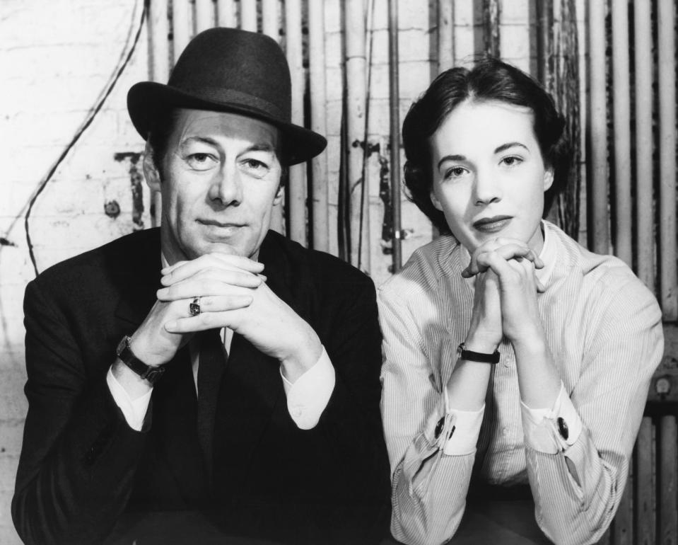 MY FAIR LADY, from left: Rex Harrison, Julie Andrews at first rehearsal on New Amsterdam Roof, New York, 1956