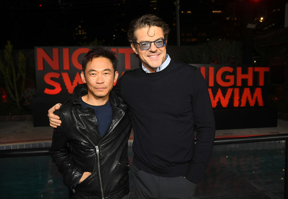 James Wan and Jason Blum attend the Los Angeles premiere of Universal Pictures' Night Swim at Hotel Figueroa on January 03, 2024 in Los Angeles, California.