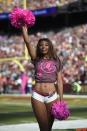 <p>A Washington Redskins cheerleader performs during an NFL football game between the Redskins and the Philadelphia Eagles, Sunday, Oct. 16, 2016, in Landover, Md. (AP Photo/Nick Wass) </p>