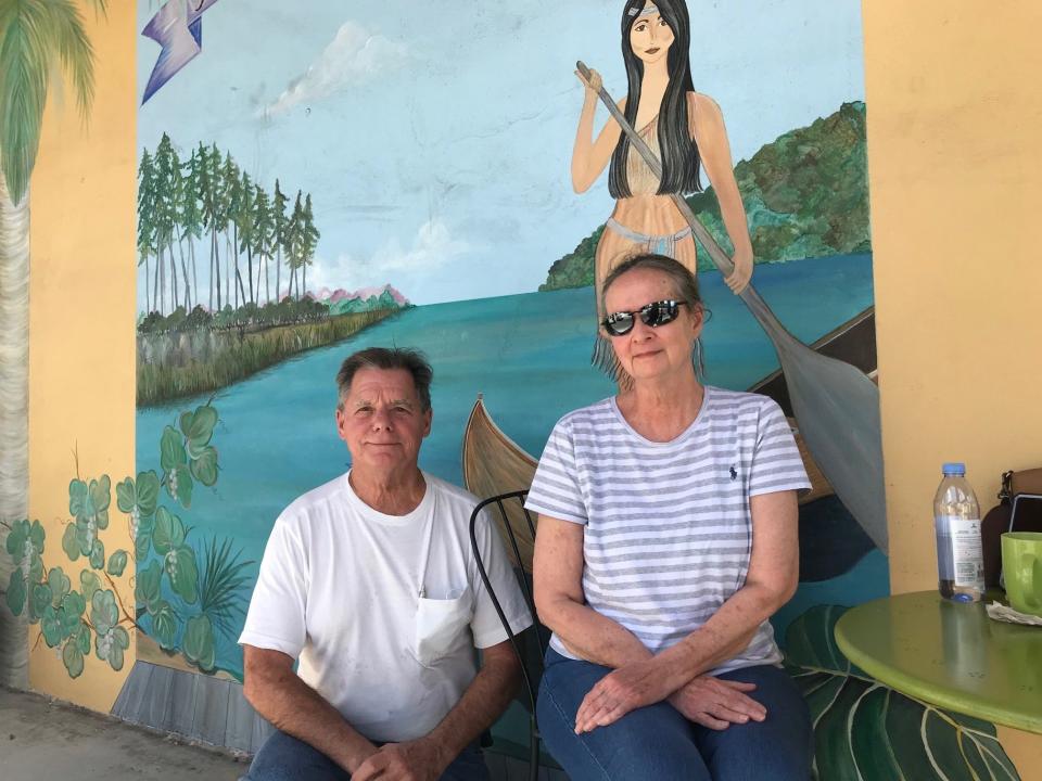 Kenneth and Deborah Daige have brunch Friday, September 22, 2023, outside Rio Coco Cafe in downtown Vero Beach, just over 150 or so yards west of railroad tracks where Brightline trains carried passengers for the first time through the Treasure Coast from Miami to Orlando.