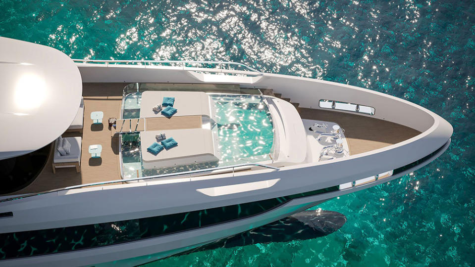 The 144-footer sports two luxurious infinity pools. - Credit: Mangusta Yachts