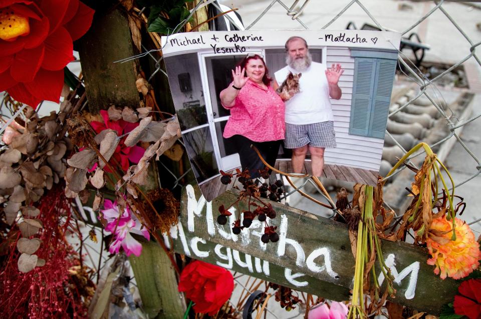 Michael and Catherine Yesenko of Matlacha are two of many on the Hurricane Ian Memorial Wall in downtown Fort Myers.