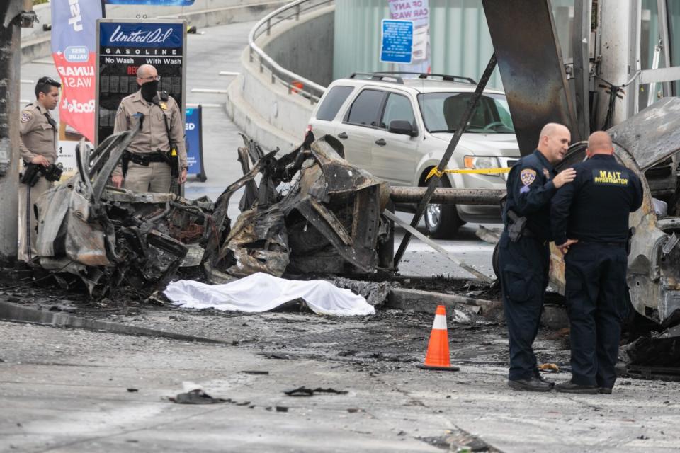 CHP and other officials investigate the crash scene