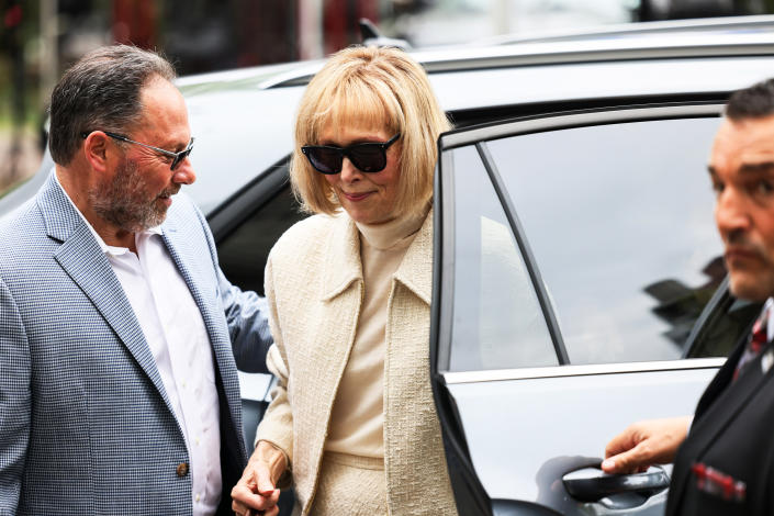 E. Jean Carroll arrives for the third day of her civil trial against former President Donald Trump at Manhattan Federal Court on April 27, 2023, in New York. (Michael M. Santiago / Getty Images)