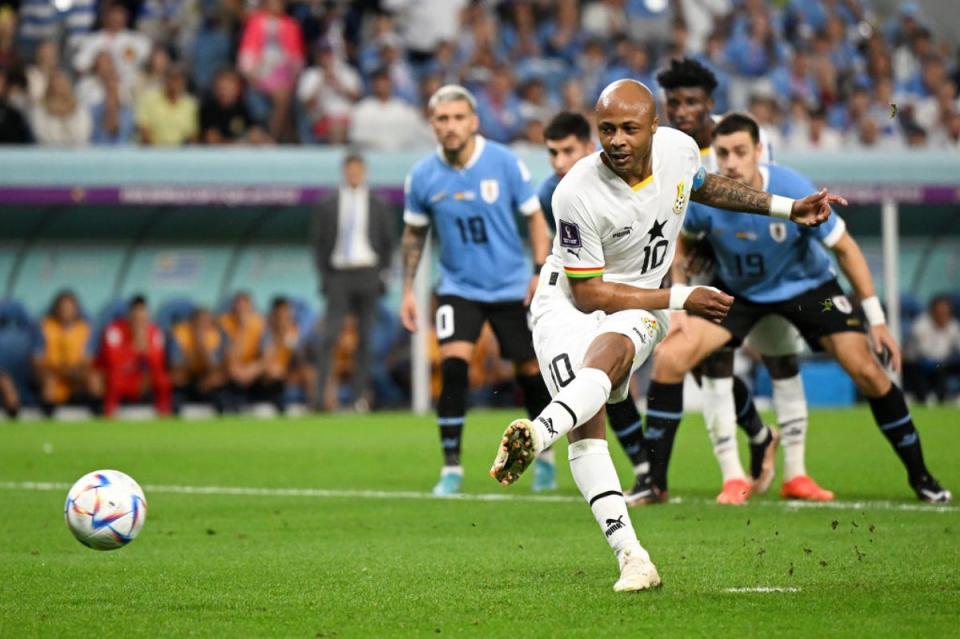 Ayew’s weak penalty was saved before Uruguay took the lead (Getty Images)