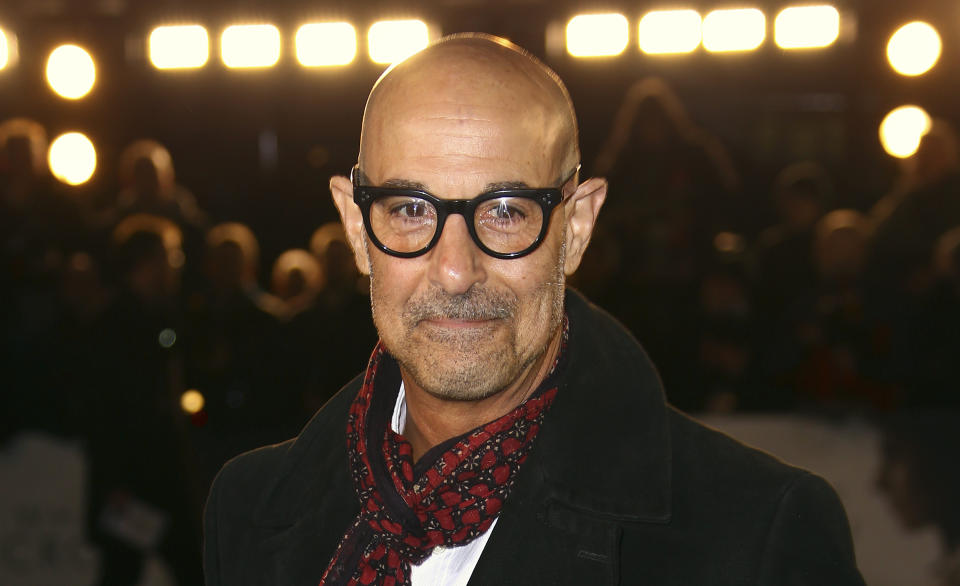 FILE - Stanley Tucci arrives at the premiere of "White Crow" on Mar. 12, 2019, in London. In "Supernova," Tucci plays a man slipping into dementia taking a possibly final road trip with his longtime partner, played by Colin Firth. (Photo by Joel C Ryan/Invision/AP. File)