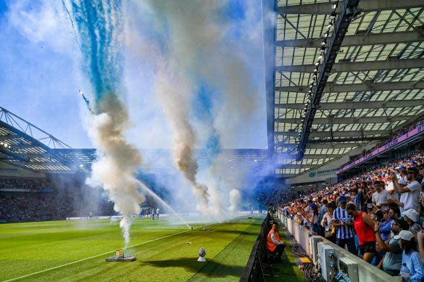 Brighton receive a spectacular welcome ahead of the Newcastle game. Picture Simon Dack