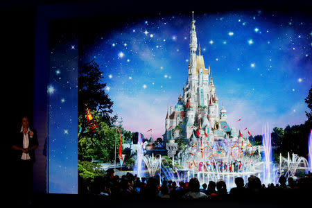 An artist's impression of the new castle is shown during a presentation on Hong Kong Disneyland's resort expansion and development plan in Hong Kong, China November 22, 2016. REUTERS/Bobby Yip